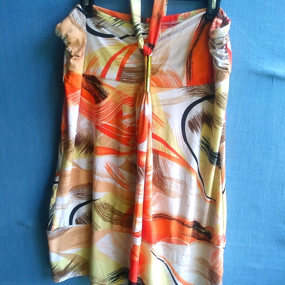 Gold Flava Women's Plus Size 22 Orange Tropical Halter Dress